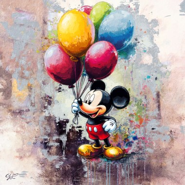 Mickey Mouse houdt ballonnen vast